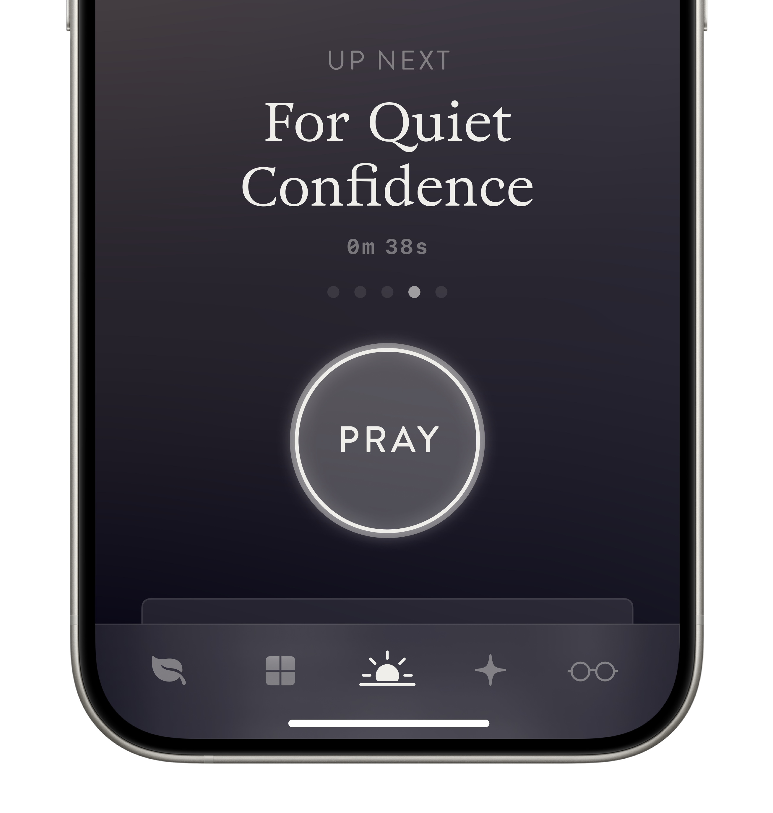 Today screen with pray button and time-based interface