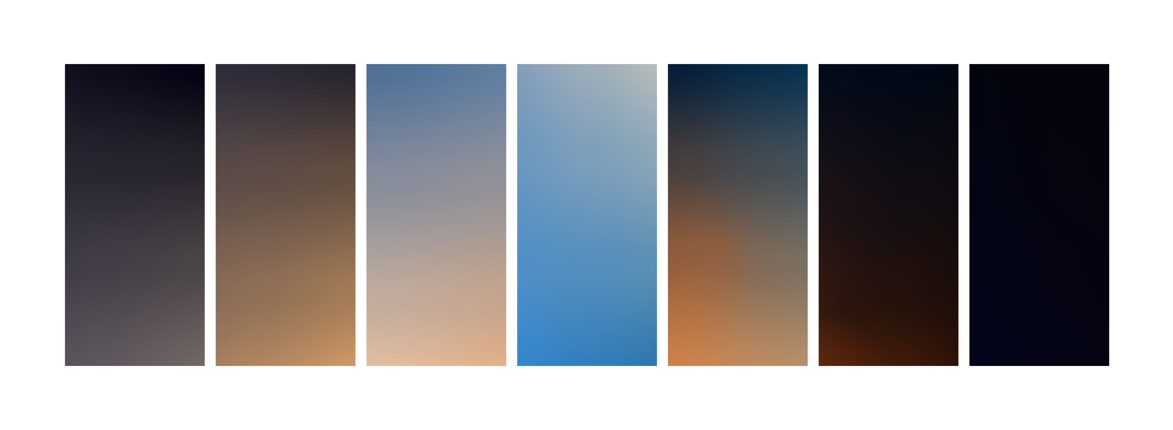 Seven gradients reflecting sunlight throughout the day