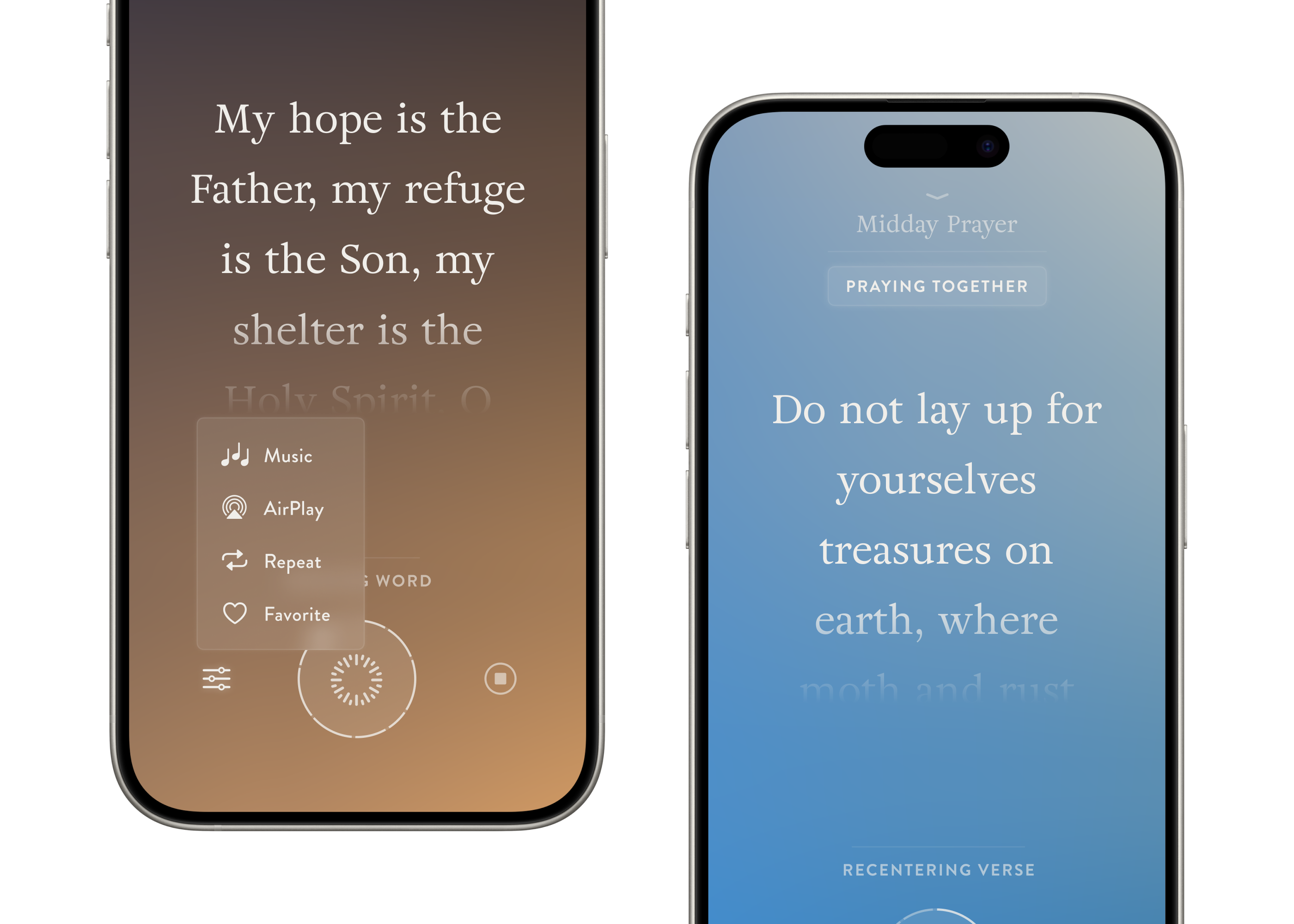 Prayer player interface with options, dial, and controls