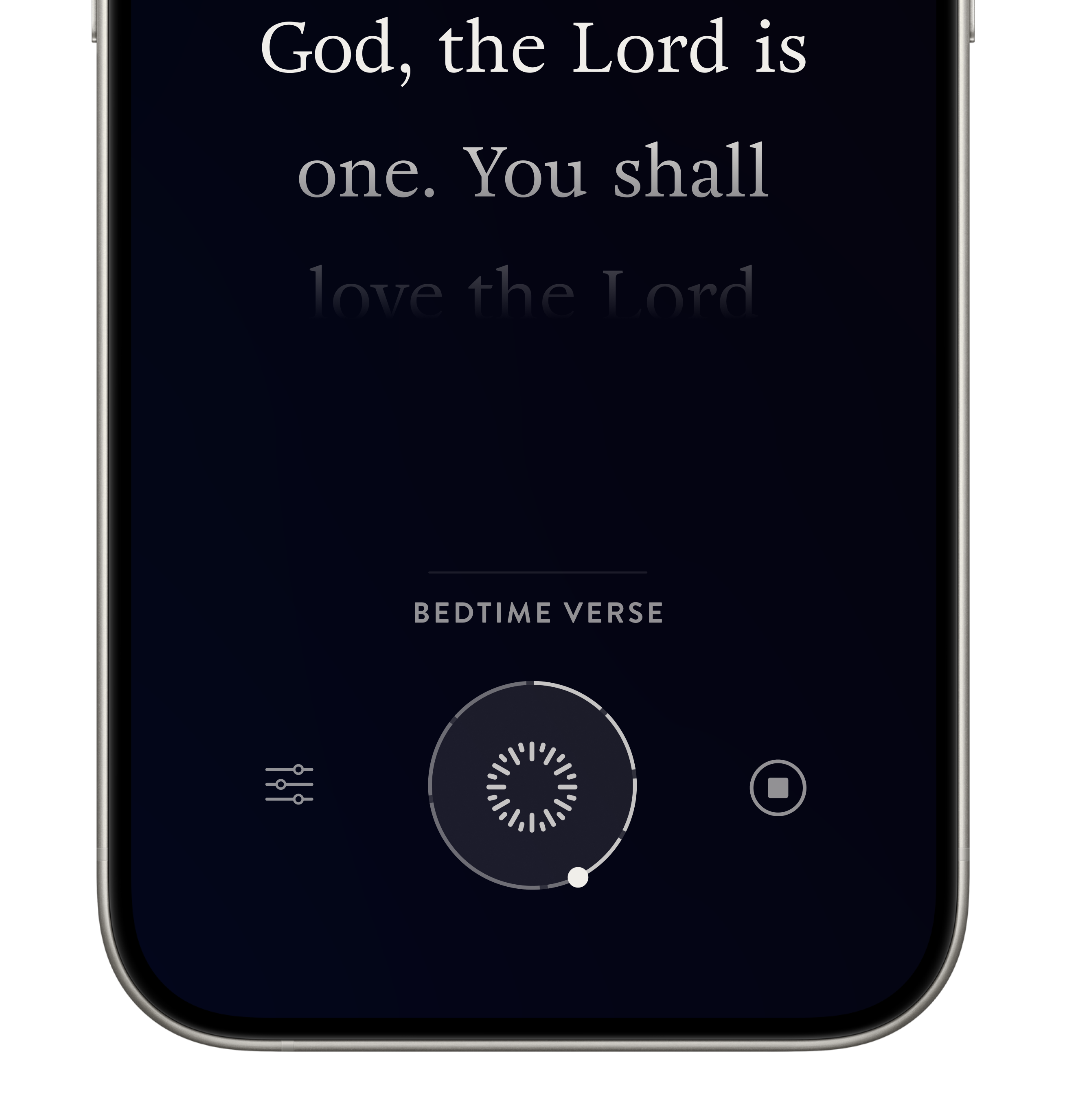 Prayer player interface with options, dial, and controls